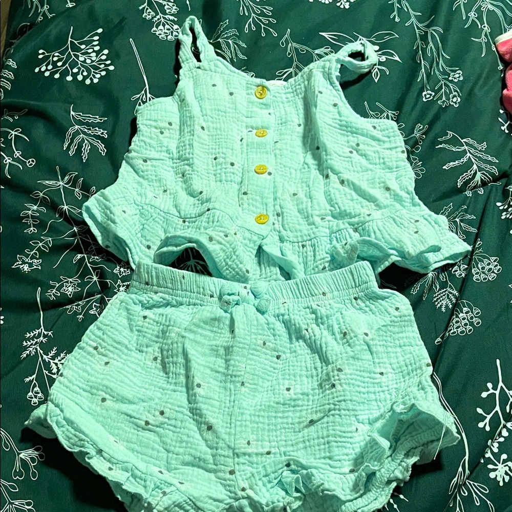Rachel Zoe 4T Mint Green Button-Up Tank Top and Short Set